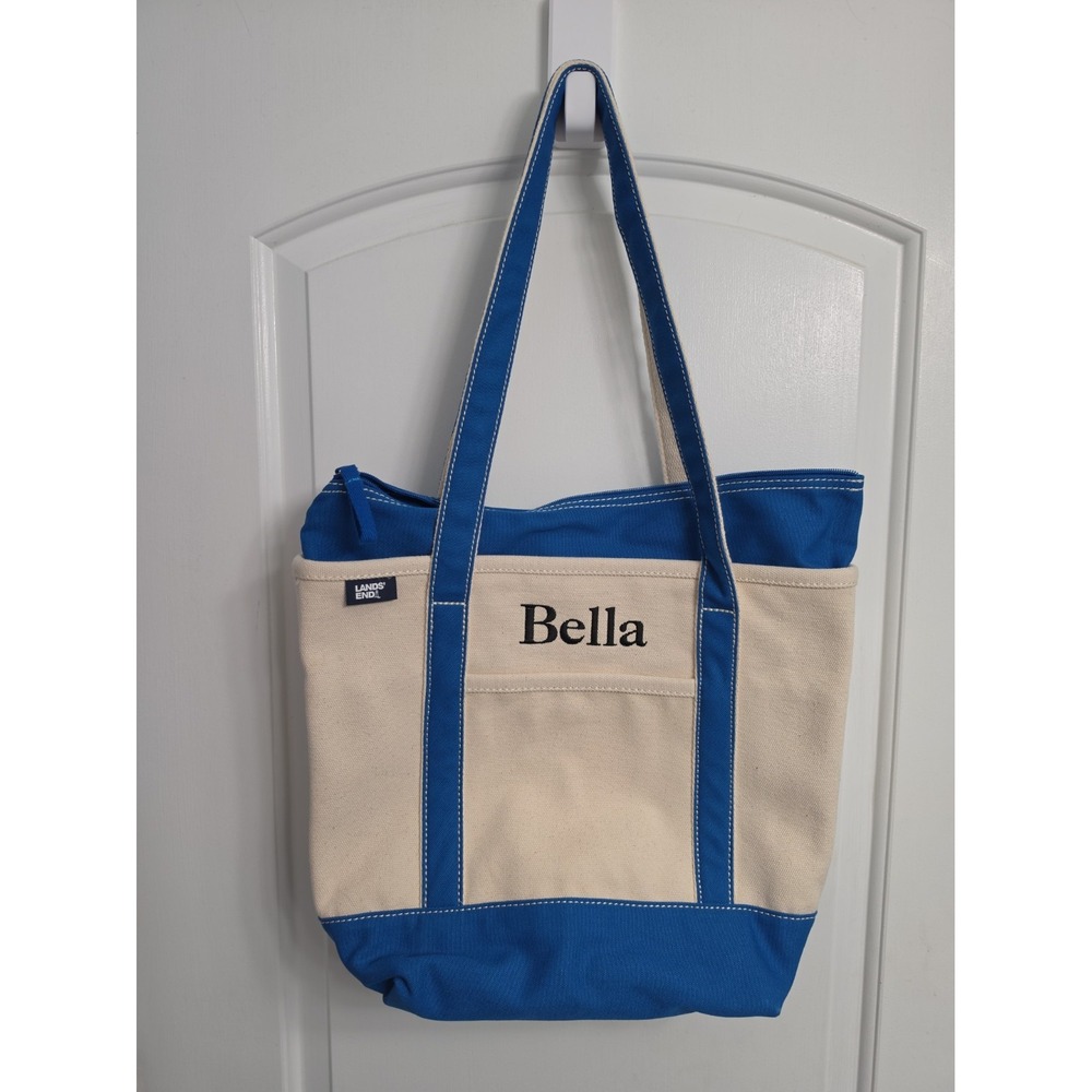 Lands End Medium Open Top Short Handle Canvas Tote Bag BELLA